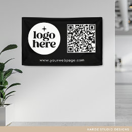Lona Código QR para logotipo de negocios negro simple