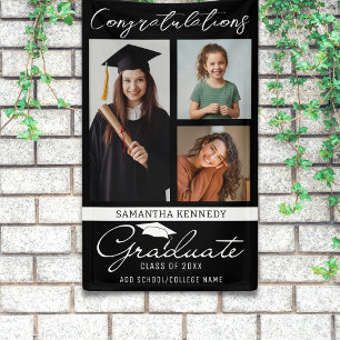Lona Colage de Fotos Negro 3 Graduación Felicidades Gra