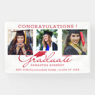 Lona Colaje de 3 fotos Felicitaciones Graduado Rojo Bla