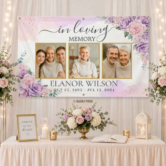 Lona Colaje de fotos conmemorativas florales moradas ro