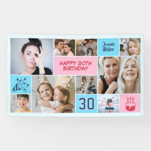 Lona Colaje de fotos personalizado para 30 cumpleaños r