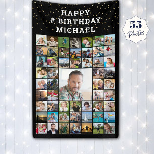 Lona Colaje de fotos personalizado para cumpleaños 55 c