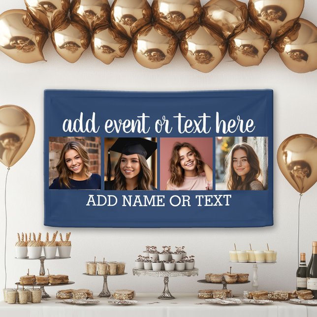 Lona Collage de 4 fotos con 2 líneas de texto - Fiesta (Custom Party Banner)