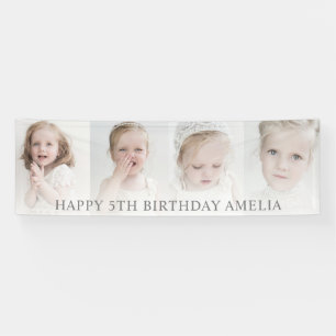 Lona Collage de 4 Fotos Moderno Feliz Cumpleaños