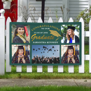 Lona Collage de 5 fotos de graduación Green And Gold 20