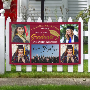 Lona Collage de 5 fotos de graduación Maroon y Gold 202