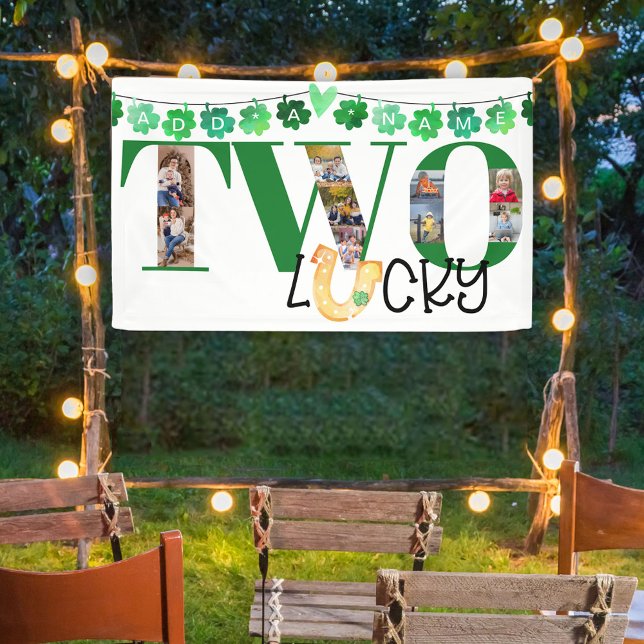Lona Collage de fotos dos Personalizado afortunado Fies (Two Lucky Irish St Patricks Day Themed Banner for 2nd Birthday Party)