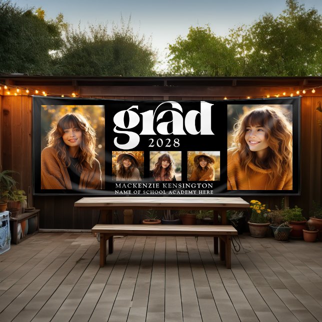 Lona Collage de fotos moderno de graduación (Modern Graduation Photo Collage Banner)