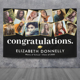 Lona Collage de fotos moderno de graduación de oro negr