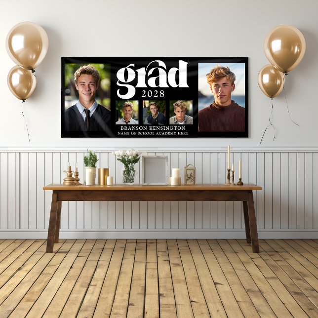 Lona Collage de fotos moderno de graduación masculina (Modern Masculine Graduation Photo Collage Banner)