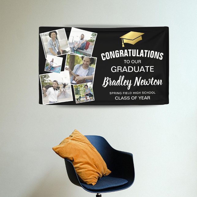Lona Collage de fotos moderno felicitaciones graduación (Subido por el creador)