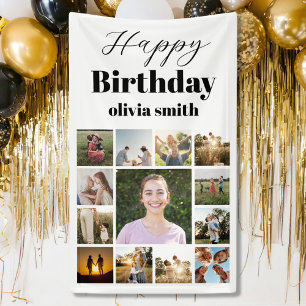 Lona Collage de fotos moderno feliz cumpleaños