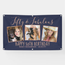 Collage de Fotos Moderno Rosa Dorado Navy 50 Cumpl