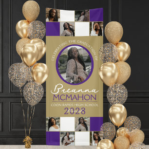 Lona Collage de Fotos Morado y Dorado de 9 Fotos de Gra