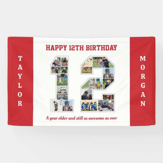 Lona collage de fotos número 12 de aniversario número 1 (Horizontal)