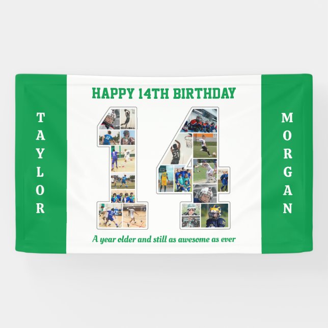 Lona collage de fotos número 14 de aniversario número 1 (Horizontal)