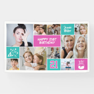 Lona Collage de fotos personalizadas para cumpleaños 21