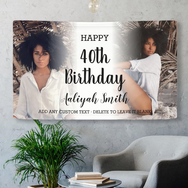 Lona Collage de fotos personalizado 40.º Fiesta de cump (Personalized Photo Collage 40th Birthday Party Banner
)