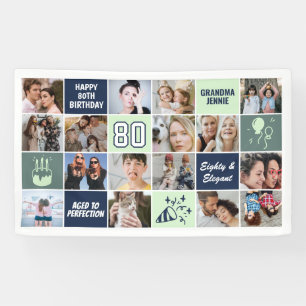 Lona Collage de Fotos Personalizado Cumpleaños 80 Verde