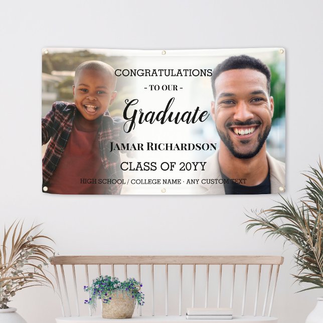 Lona Collage de fotos personalizado de los hombres de g (Modern Graduation Men Photo Collage Personalized Banner
)