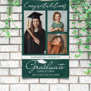 Lona Collage de Fotos Verde 3 Graduación Felicidades Gr