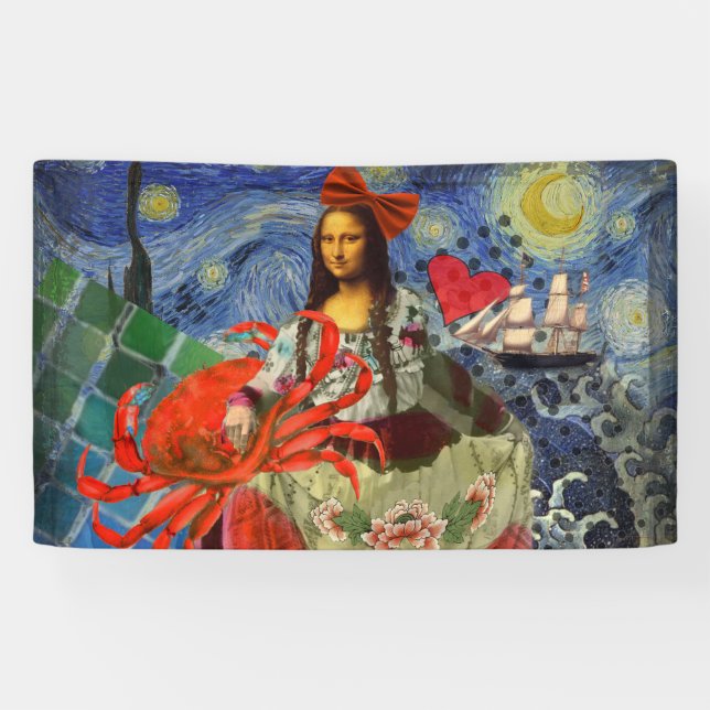 Lona Collage de Mona Lisa Noche Estrellada: Surrealista (Horizontal)