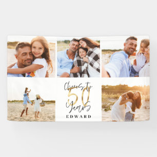 Lona Collage moderno de fotos en blanco y negro y dorad