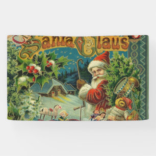 Lona Collage Navideño de Papá Noel Victoriano Antiguo