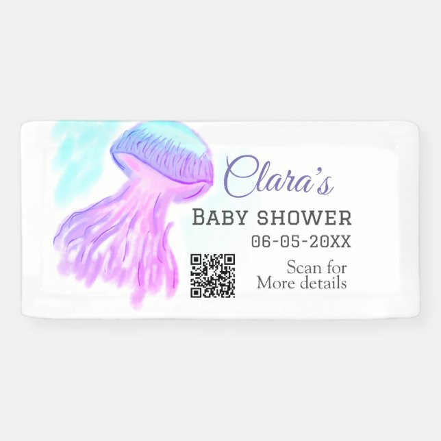 Lona Color azul morado acuarela jellyfish pastel showe  (Horizontal)