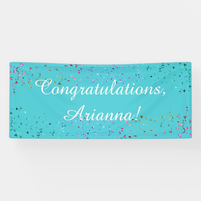 Lona Colorful Confetti Script Felicitaciones Turquesa (Horizontal)