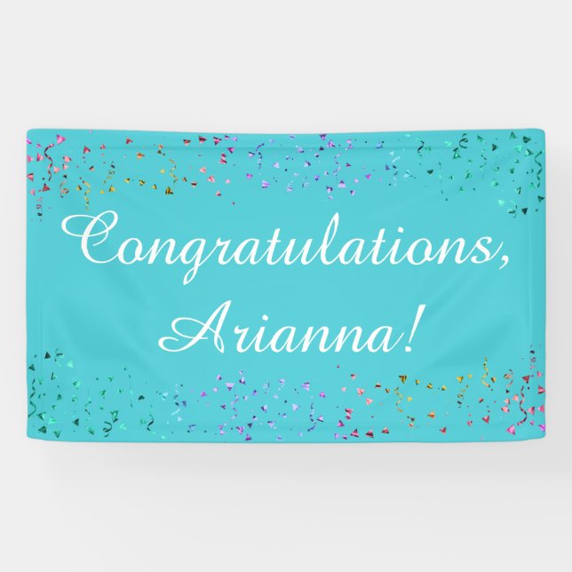 Lona Colorful Confetti Script Felicitaciones Turquesa (Horizontal)