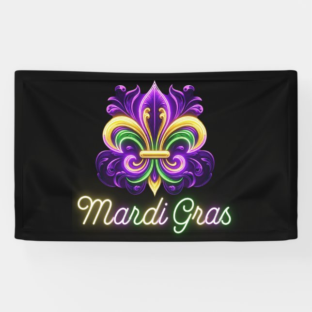 Lona Colorful Neon Mardi Gras Fleur de lis (Horizontal)