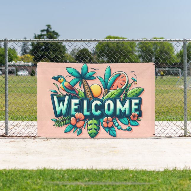 Lona Colorida bienvenida tropical/hawaiana (in situ)