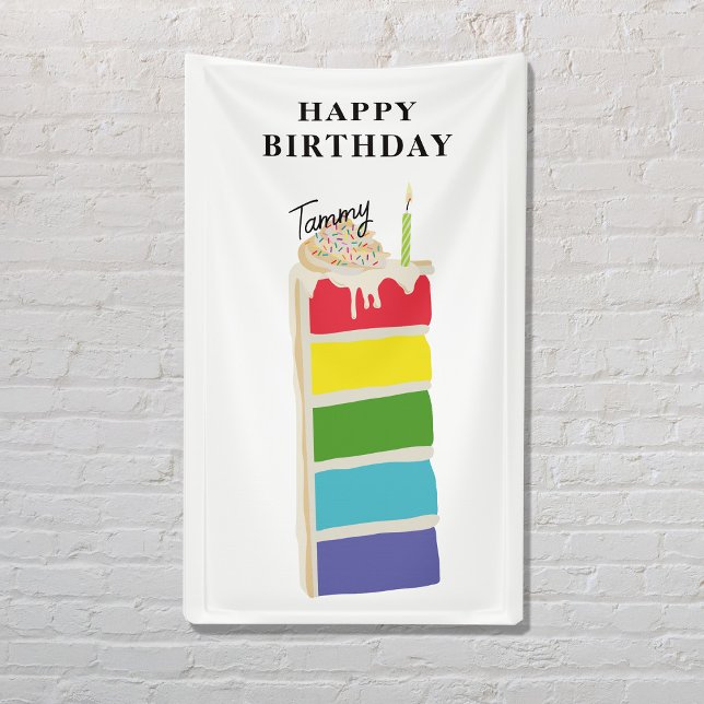 Lona Colorida fiesta de cumpleaños de pasteles de cumpl (Colorful Rainbow Birthday Cake Birthday Party Banner)