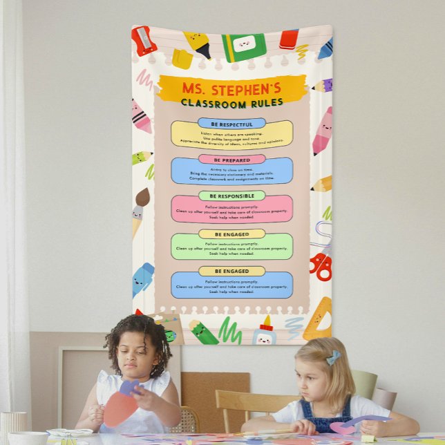 Lona Coloridas reglas de clase de profesores de histori (Colorful Stationary Teacher Classroom Rules Banner)