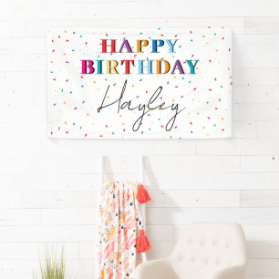 Lona Colorido Happy Birthday Custom Name Confetti