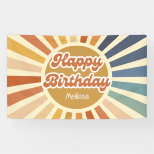 Lona Colorido Retro Sun Groovy Wave Feliz cumpleaños