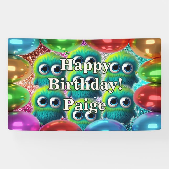 Lona Coloridos Monstruos Personalidad de cumpleaños (Horizontal)