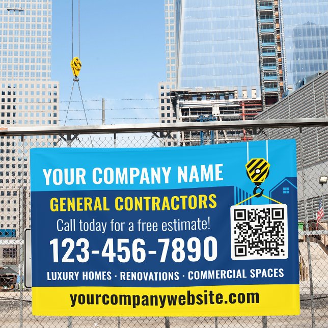 Lona Compañía de construcción Código QR Navy azul promo (Subido por el creador)