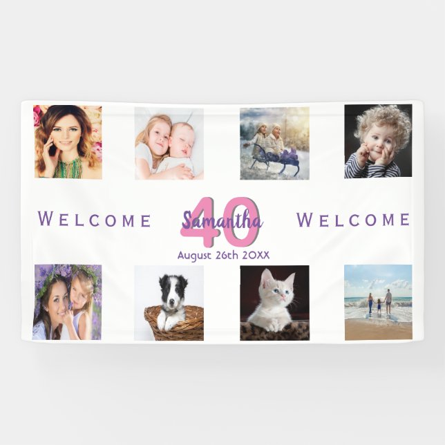 Lona Composición de fotos fiesta de cumpleaños blanco (Horizontal)