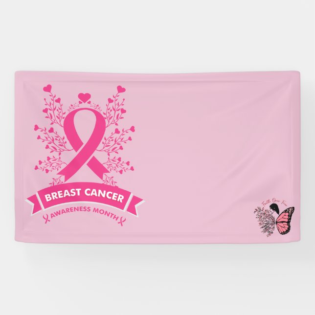 Lona Conciencia sobre el cáncer de mama con cinta rosa (Horizontal)