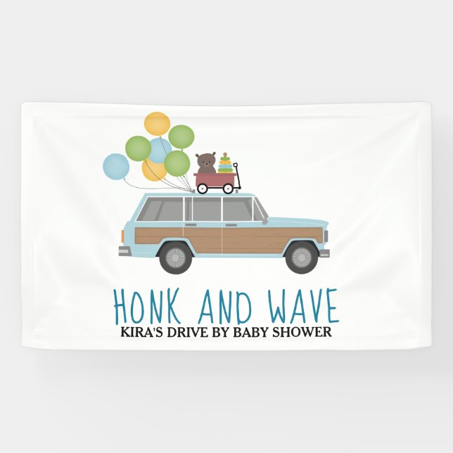 Lona Conducción por Baby Shower Honk & Wave Blue SUV (Horizontal)
