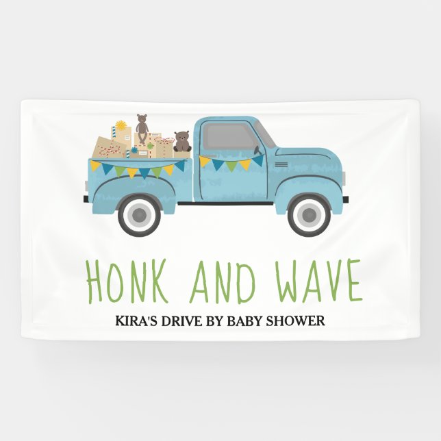 Lona Conducido por Baby Shower Honk & Wave Blue Truck (Horizontal)