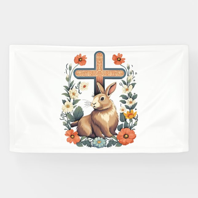 Lona Conejo conejo conejito de Pascua Cristiana (Horizontal)