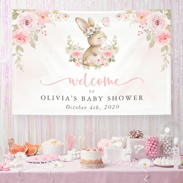 Lona Conejo, Mariposa, Flores, Bienvenida a Baby Shower (Fiesta)