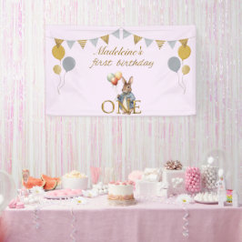 Lona Conejo personalizado para primer cumpleaños con gl