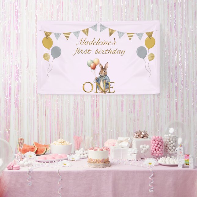 Lona Conejo personalizado para primer cumpleaños con gl (Fiesta)