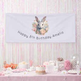 Lona Conejo rodeado de flores pastel Cumpleaños lindo