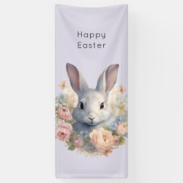 Lona Conejo rodeado de flores pastel Cute Pascua
