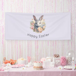 Lona Conejo rodeado de flores pastel Cute Pascua